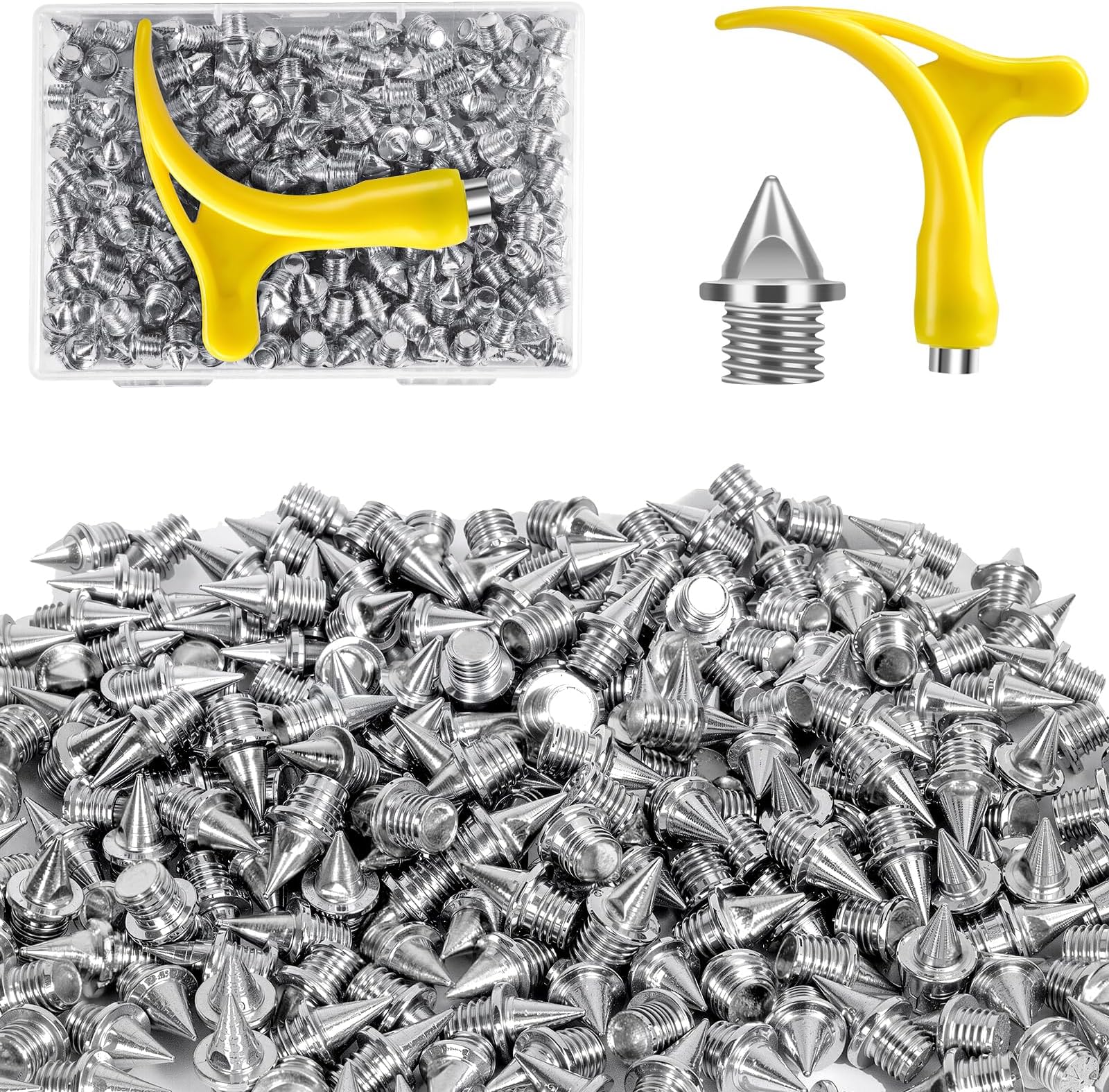 3/16 Inch Track Spikes,Stainless Steel Pyramid Shoe Spikes with Wrench for Track and Cross Country,Replacement for Sprint Sports Short Running Shoes