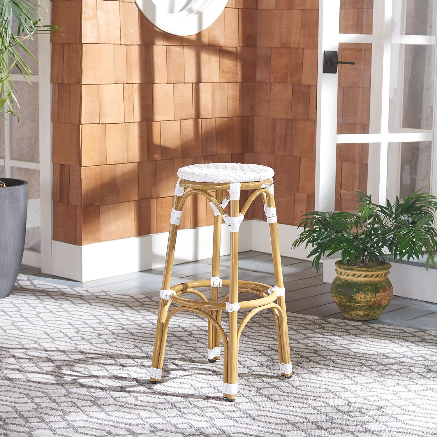 Safavieh Outdoor Collection Kipnuk White Stacking 30-inch Bar Stool