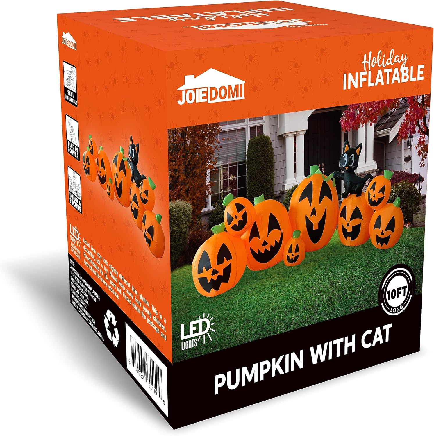 Joiedomi 10 FT Long Halloween Inflatables Outdoor Decorations, Blow Ups Inflatable Pumpkin for Yard with Witch's Cat, 8 Pcs Blow Up Pumpkin Decor for Halloween Decorations Outside