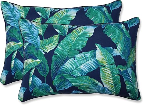 Vista 90 de Pillow Perfect Almohadas lumbares para exteriores/interiores, 11.5 x 18.5 pulgadas, azul marino Delray, 2 unidades Azul Delray Navy