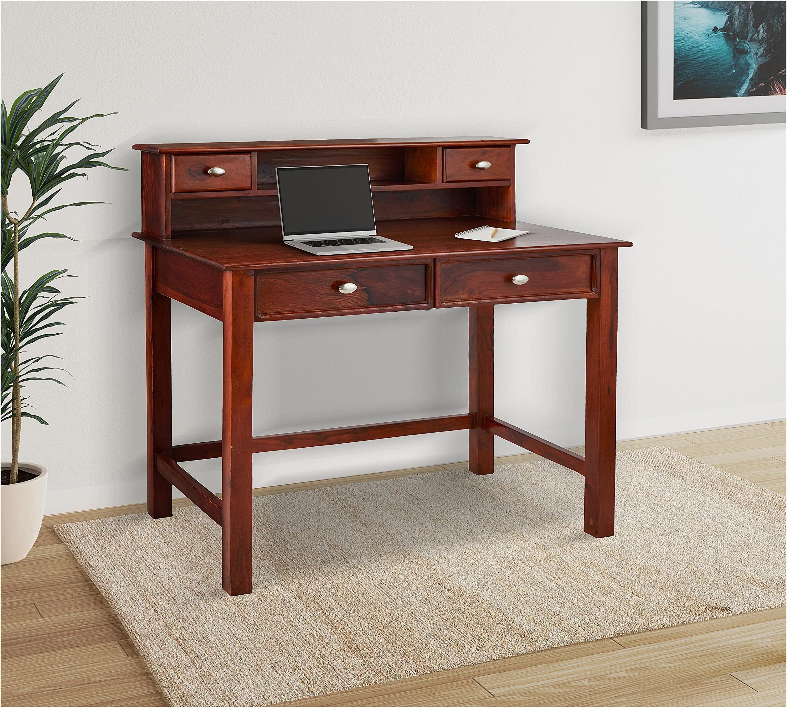 - Jangid Handicraft Solid Sheesham Wood Study Table for Adults | Computer Table for Home | Work from Home Table with 4 Drawers Storage | Rosewood, Basic Assembly, Honey Finish