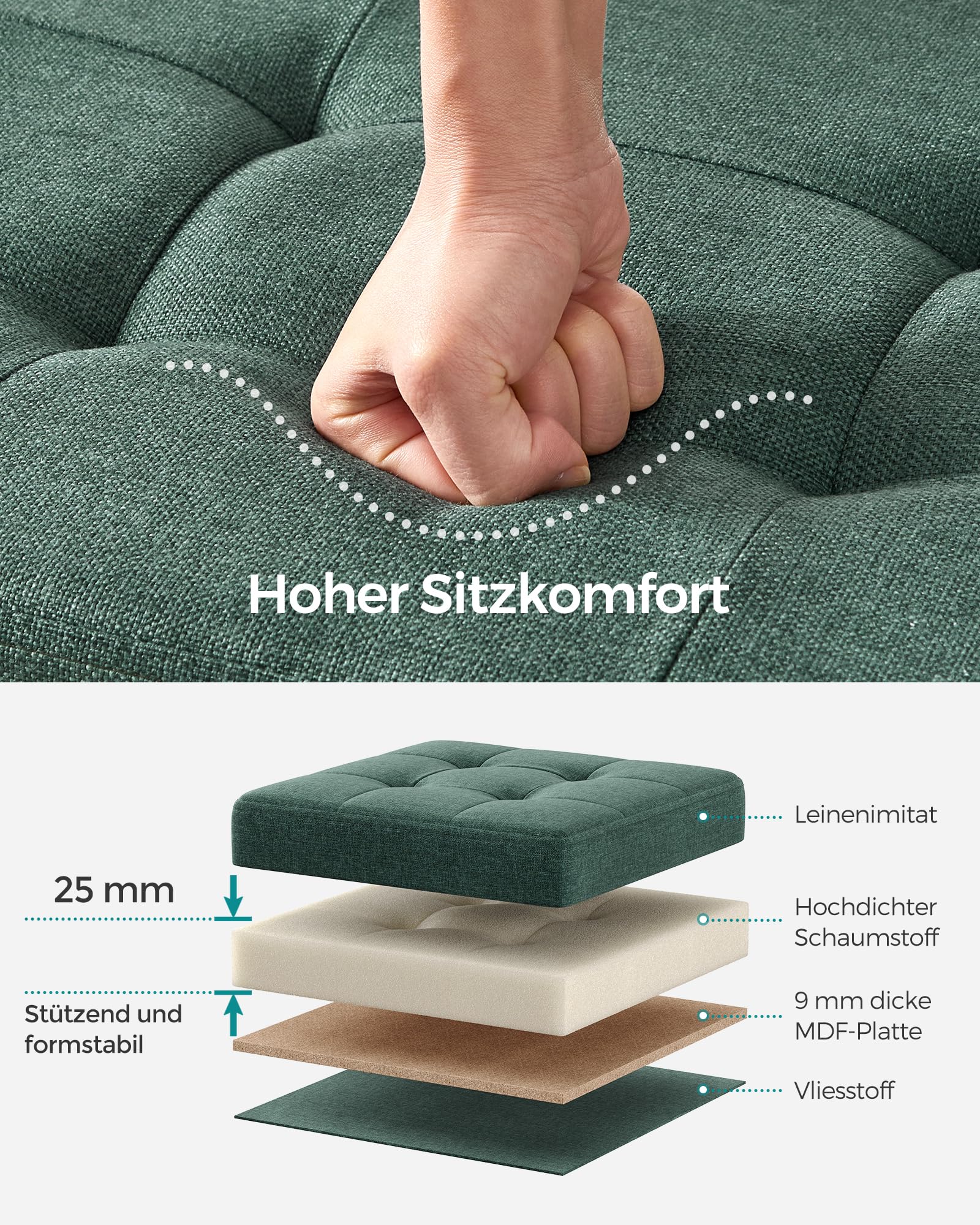SONGMICS Sitzhocker mit Stauraum, klappbare Sitzbank, 38 x 110 x 38 cm Fußbank, Aufbewahrungsbox, bis 300 kg belastbar, für Wohnzimmer Schlafzimmer Flur, vintagegrün LSF077C01