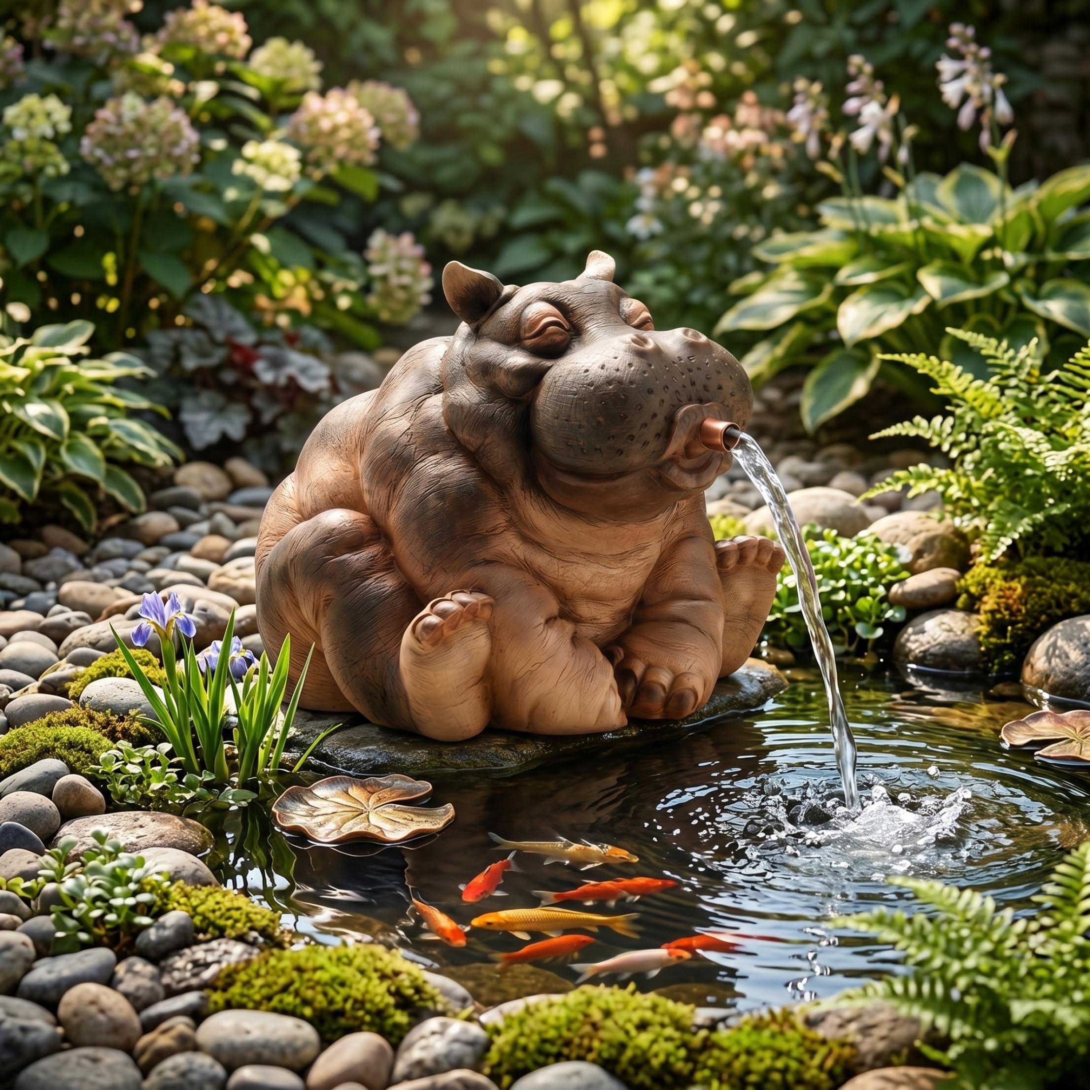 Teichspucker, realistischer Nilpferd-Brunnenspucker, Teichstatuen für Wassergärten, kleine Teiche und Aquarien.