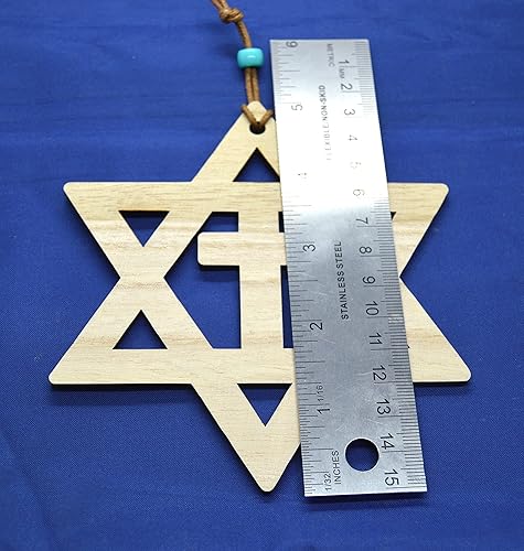 Miniatura 5 de Star of David with the cross walnut or Basswood wooden cutout ornament wall art 5" Messianic Jewish gift (Brown)