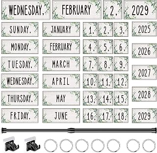 Flip Calendar Bulletin Board Set Classroom Decorations for Whiteboard with Adjustable Flip Calendar Rod Holder Date Cards Days of The Week for Classroom School Supplies(Greenery)