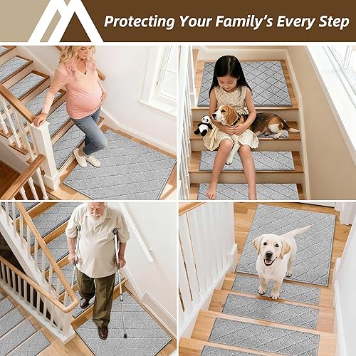 Vista 80 de COSY HOMEER - Alfombra antideslizante de 28 x 9 pulgadas, uso interior en peldaños de madera, alfombras para niños y perros, 100 % poliéster, base