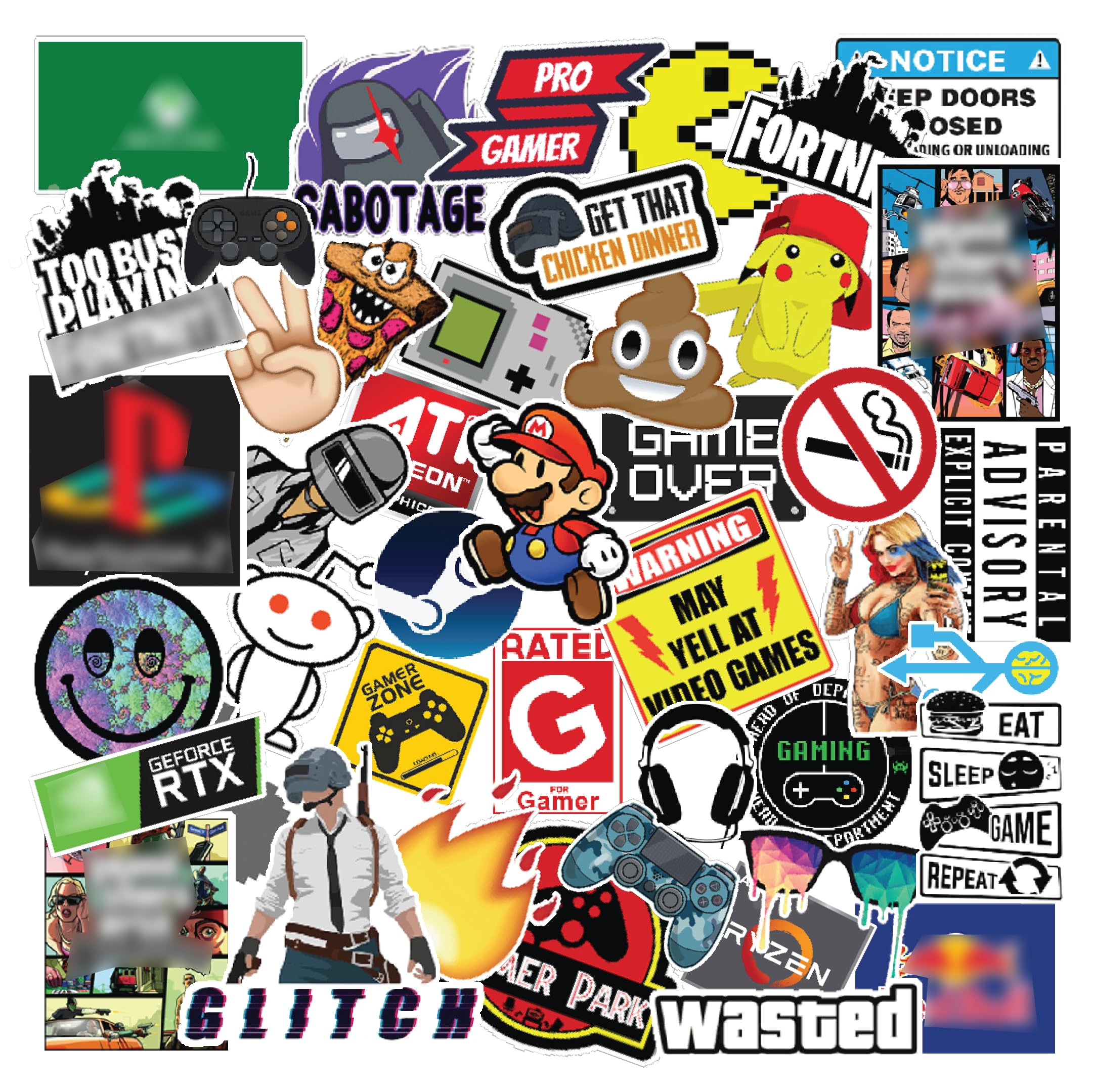 CodersParadise - Pack of 50 Gaming Vinyl Stickers for Laptop, Waterproof & Residue-Free for Laptop, Mobile, Bike, Water Bottle, Notebook, Helmet & Gaming Setup Decor