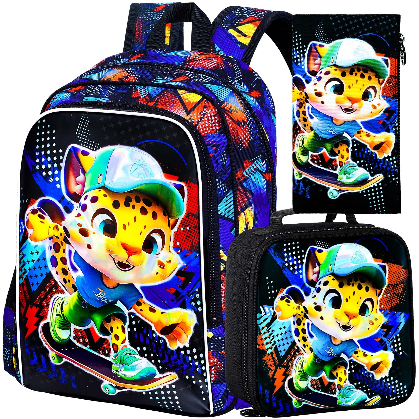 3PCS Dinosaur Backpack for Boys, 16 Inch Kids Water Resistant Preschool Elementary Kindergarten Bookbags and Lunch Box | Kids, Water Resistant,