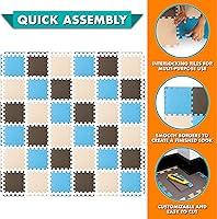 Vista 12 de ProSource Alfombra de espuma para rompecabezas para niños y bebés con colores sólidos, 36 o 16 azulejos encajables con bordes, Negro/Gris/Blanco