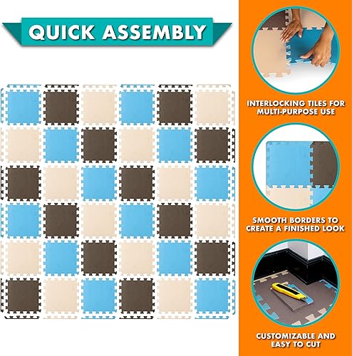 Miniatura 12 de ProSource Alfombra de espuma para rompecabezas para niños y bebés con colores sólidos, 36 o 16 azulejos encajables con bordes, Negro/Gris/Blanco