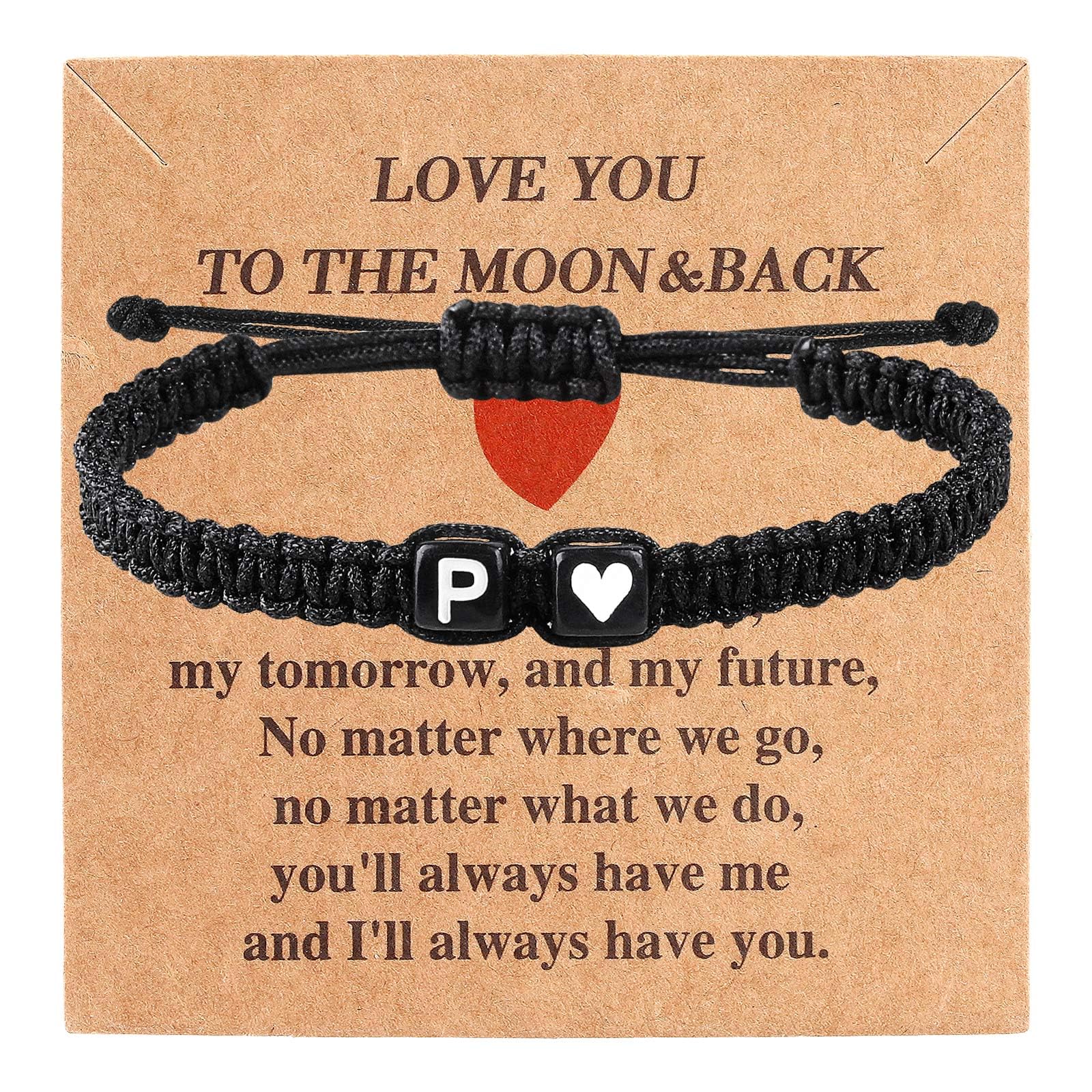 Valentines Day Gifts for Him Her Heart Love Letter Initial Matching Couple Bracelets for Women Men Teen Gifts Best Friend Graduation Birthday Gifts A-Z Braided Bracelet Son Daughter Dad Jewelry
