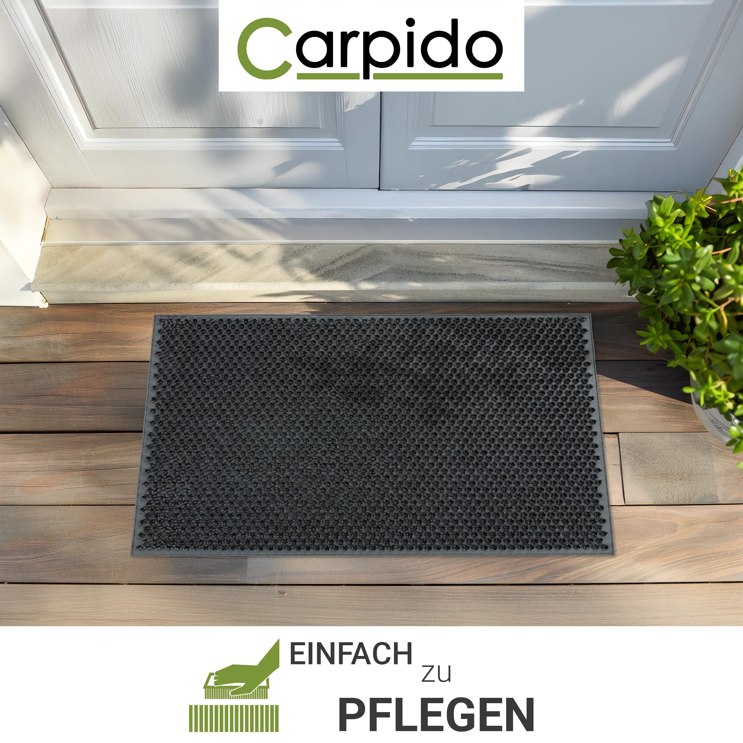 Carpido Wetterfeste Fußmatte Garten - Grau 40 x 60 cm - Outdoor Schmutzfangmatte - Türmatte leicht zu reinigen - Flexible Gummifußmatte Außen rutschfest