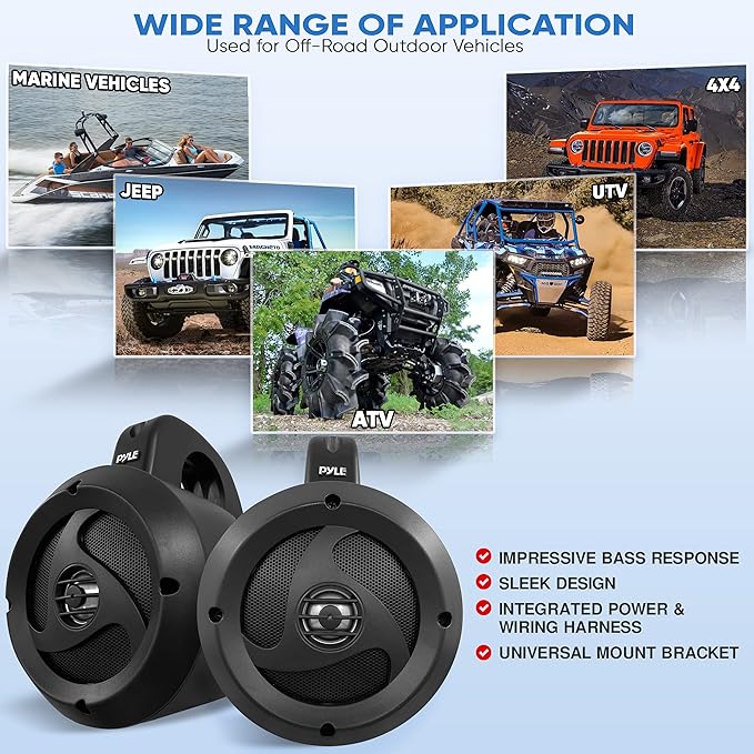 Parlantes Pyle Bluetooth 2 Vías Impermeables 4" 900W para ATV/UTV Jeep Barco miniatura 6