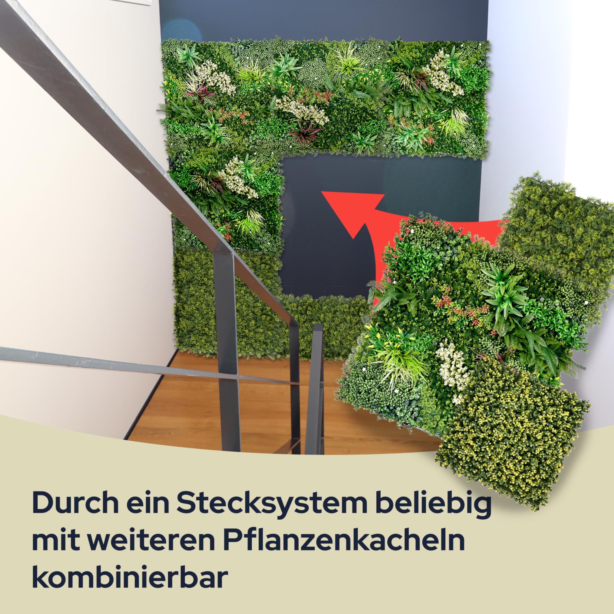 Primaflor - Ideen in Textil Kunstpflanzen-Wand - AVA, 100 x 100 cm, UV-Stabilisierte künstliche Pflanzenwand zu Wandmontage, Wandpaneele