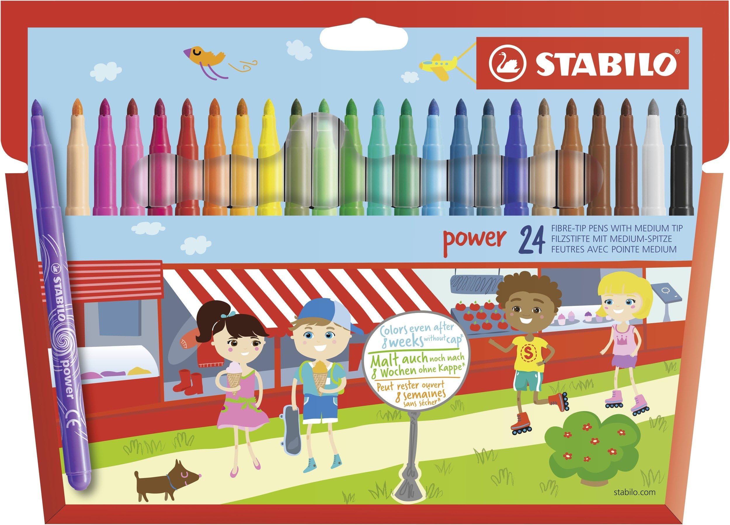 power - Medium Fibre-Tip Pen - Pack of 24 - Assorted Colours