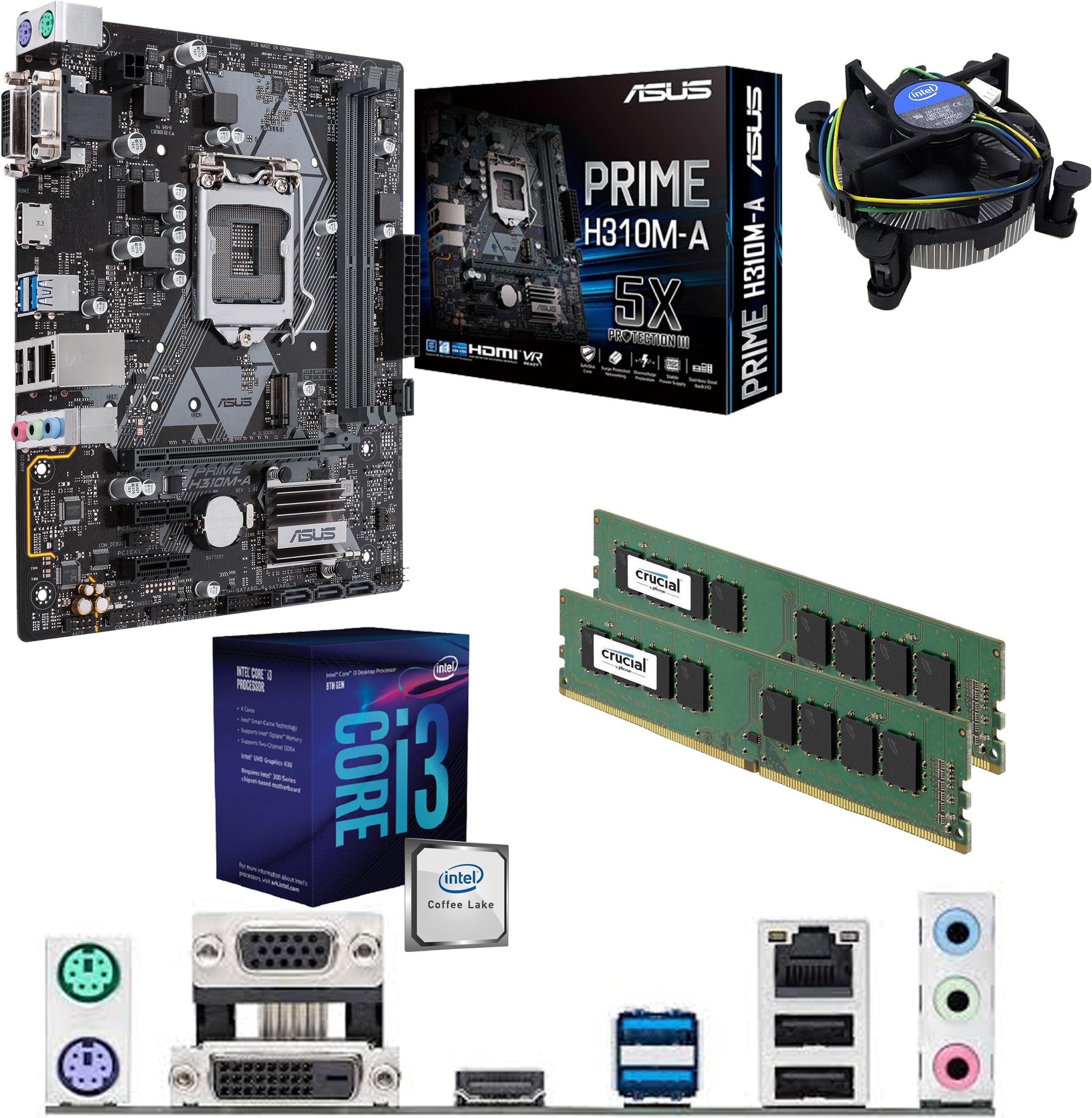 Components4All Intel Coffee Lake Core i3 8100 3.6GHz CPU, ASUS Prime H310M-A Motherboard & 8GB 2400MHz Crucial DDR4 RAM Pre-Built Bundle
