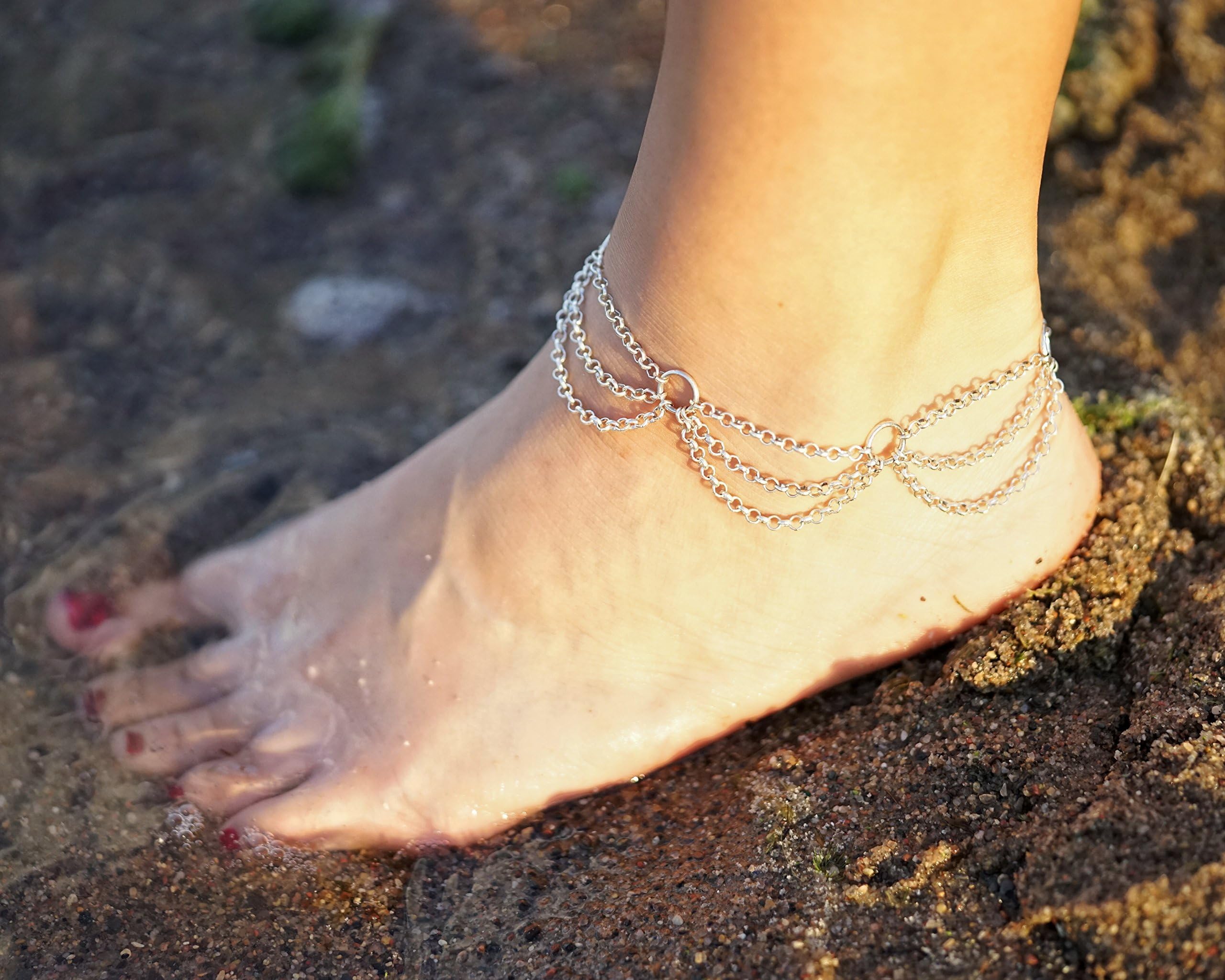 Draped Silver Anklet Bohemian Summer Jewelry