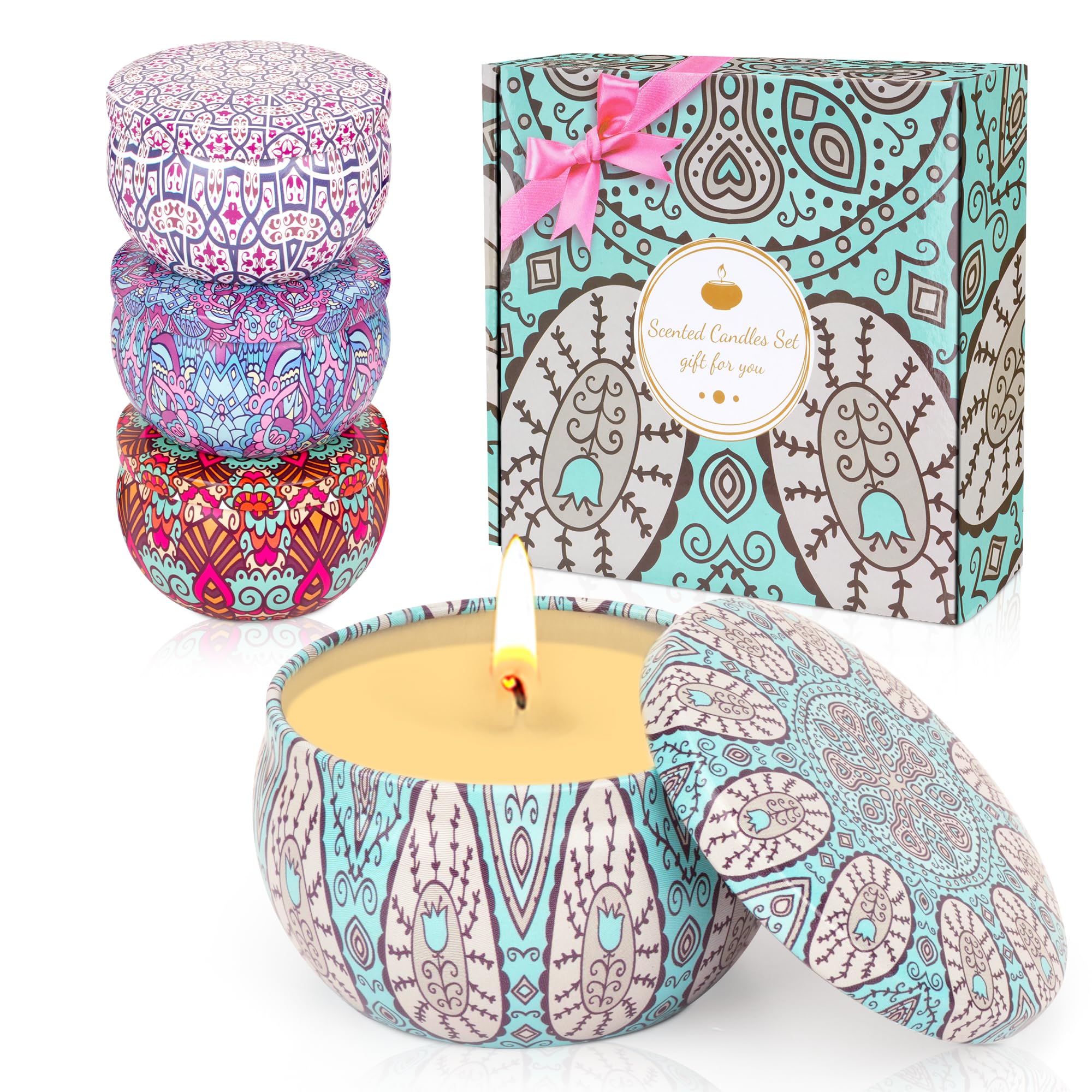 Velas perfumadas para mujeres y hombres, juego de 4 velas de aromaterapia, cera de soja, para aliviar el estrés, velas de té, para cumpleaños, San Valentín, Halloween, Navidad