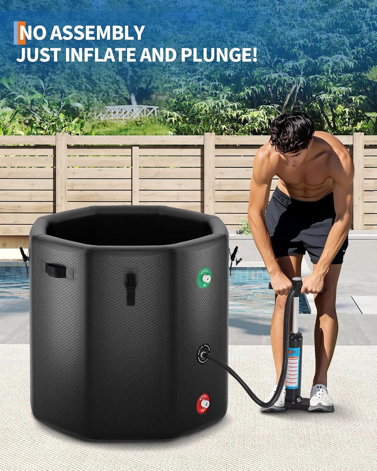 GarveeTech Ice Bath Tub for Athletes, Compatible with Water Chillers, 186Gallon Inflatable Cold Plunge Tub with Insulated Lid, Portable Cold Water Therapy Ice Pod for Recovery (Black, 186Gallon)