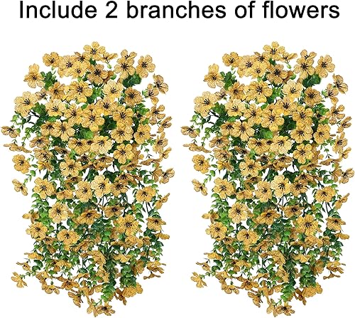 Miniatura 2 de INSPRING Flores Artificiales de Otoño, Plantas Falsas para Exterior, 2 PIEZAS de Enredaderas de Margaritas Amarillas de Seda Artificial con Aspecto