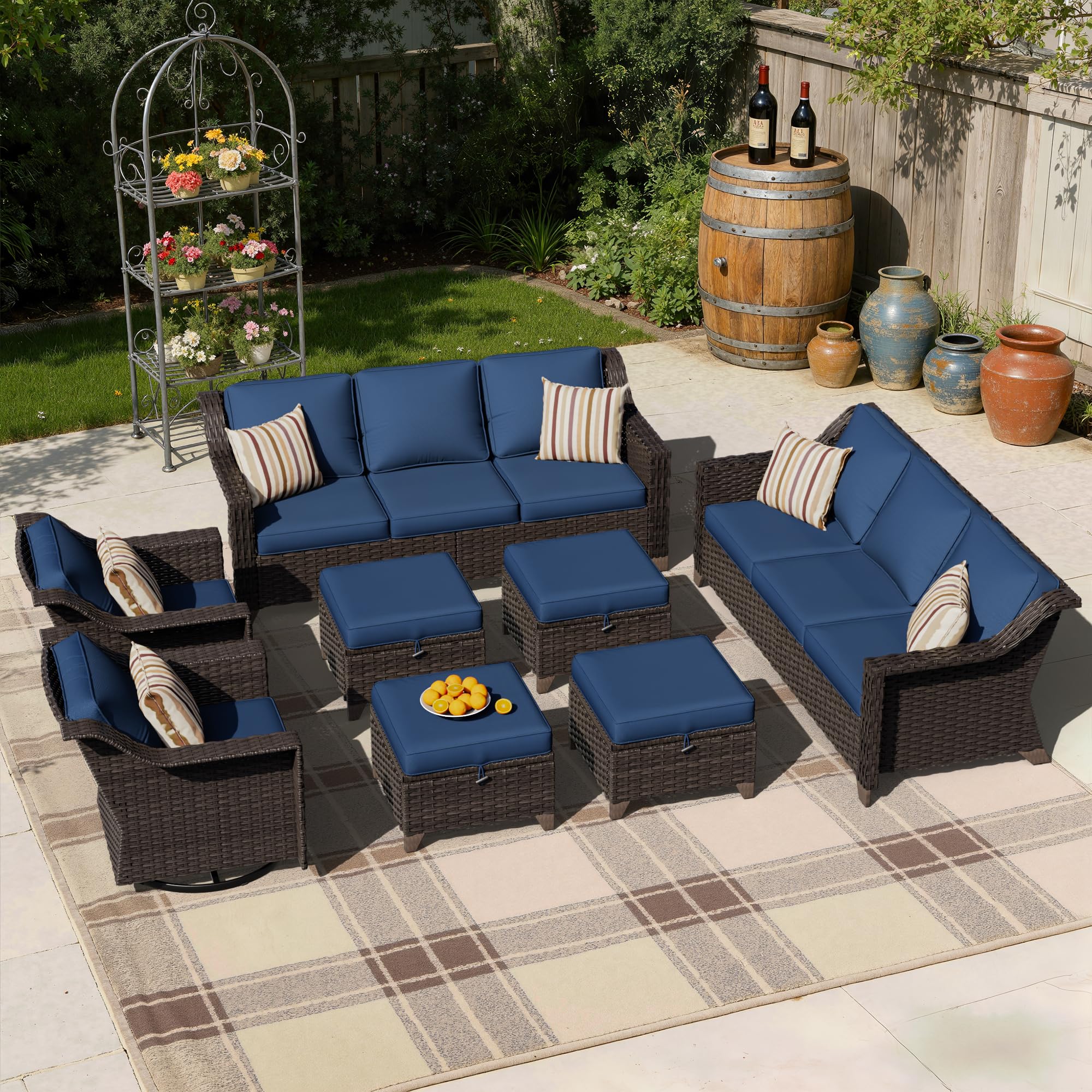 9 Piece Patio Furniture Set, Wicker Outdoor Conversation Set