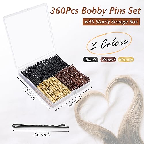 Miniatura 2 de Bobby Pin, 360 alfileres Bobby, 2 pulgadas, de alta calidad, color negro, marrón y rubio, pasadores de sujeción segura con caja de almacenamiento,