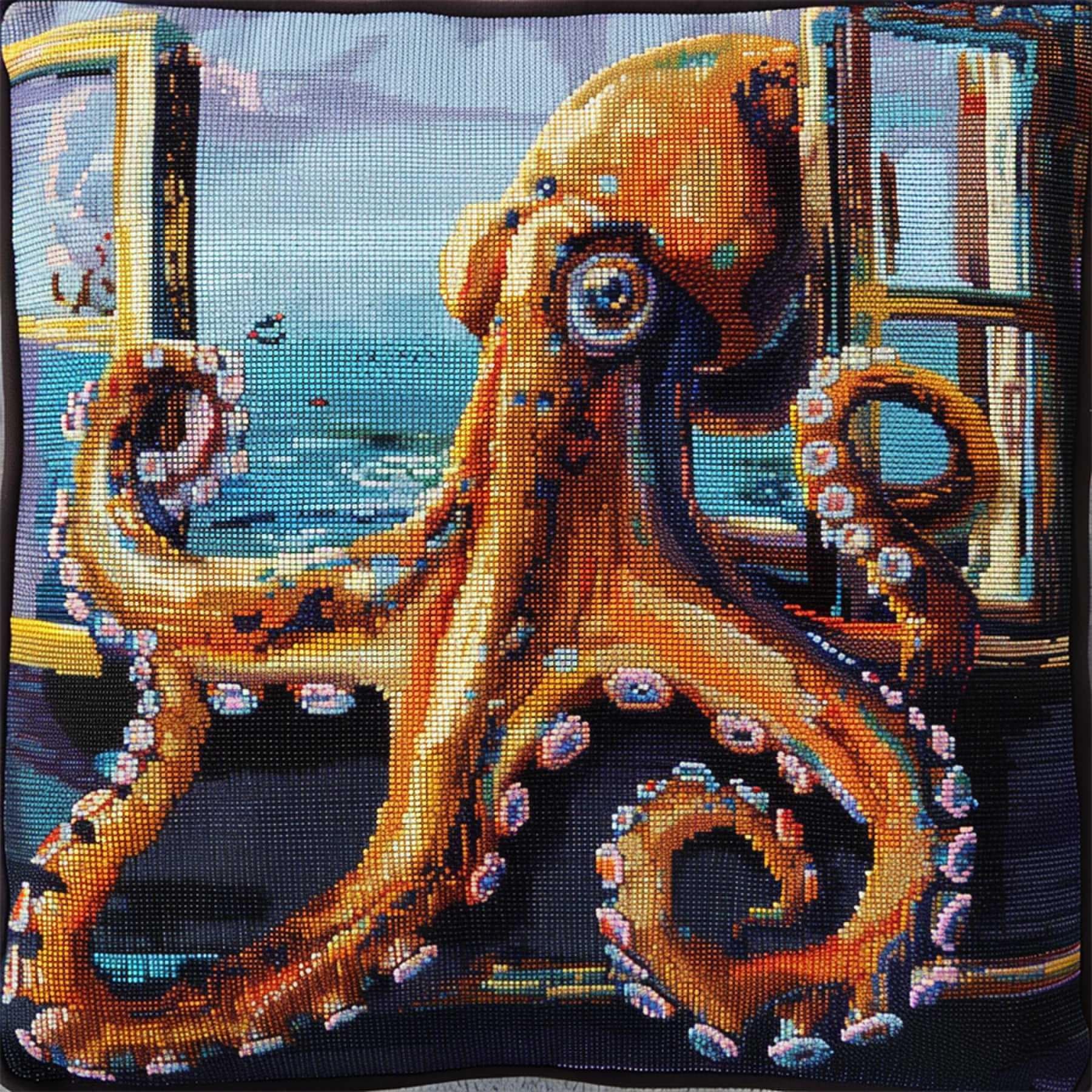 WallustrioaW Latch Hook Cushion Kits 43x43cm,Animal Octopus