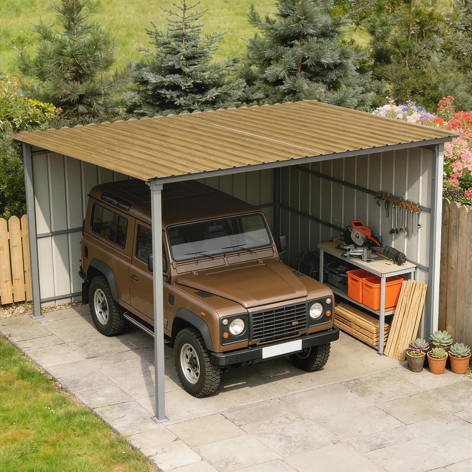 Outsunny 12x pannelli per tetto in acciaio zincato, lamiere profilate per tetto 7 m², per capanno degli attrezzi, tettoia, garage, esterni, 129 x 45 cm, legno naturale