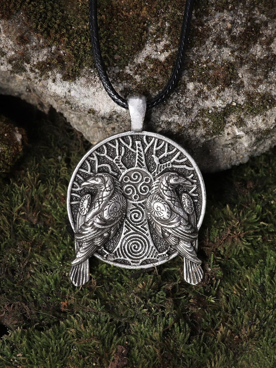 HAQUIL Raven Necklace, Viking Huginn and Muninn Tree of Life Pendant, Norse Jewelry Gift for Men and Women - Image 5