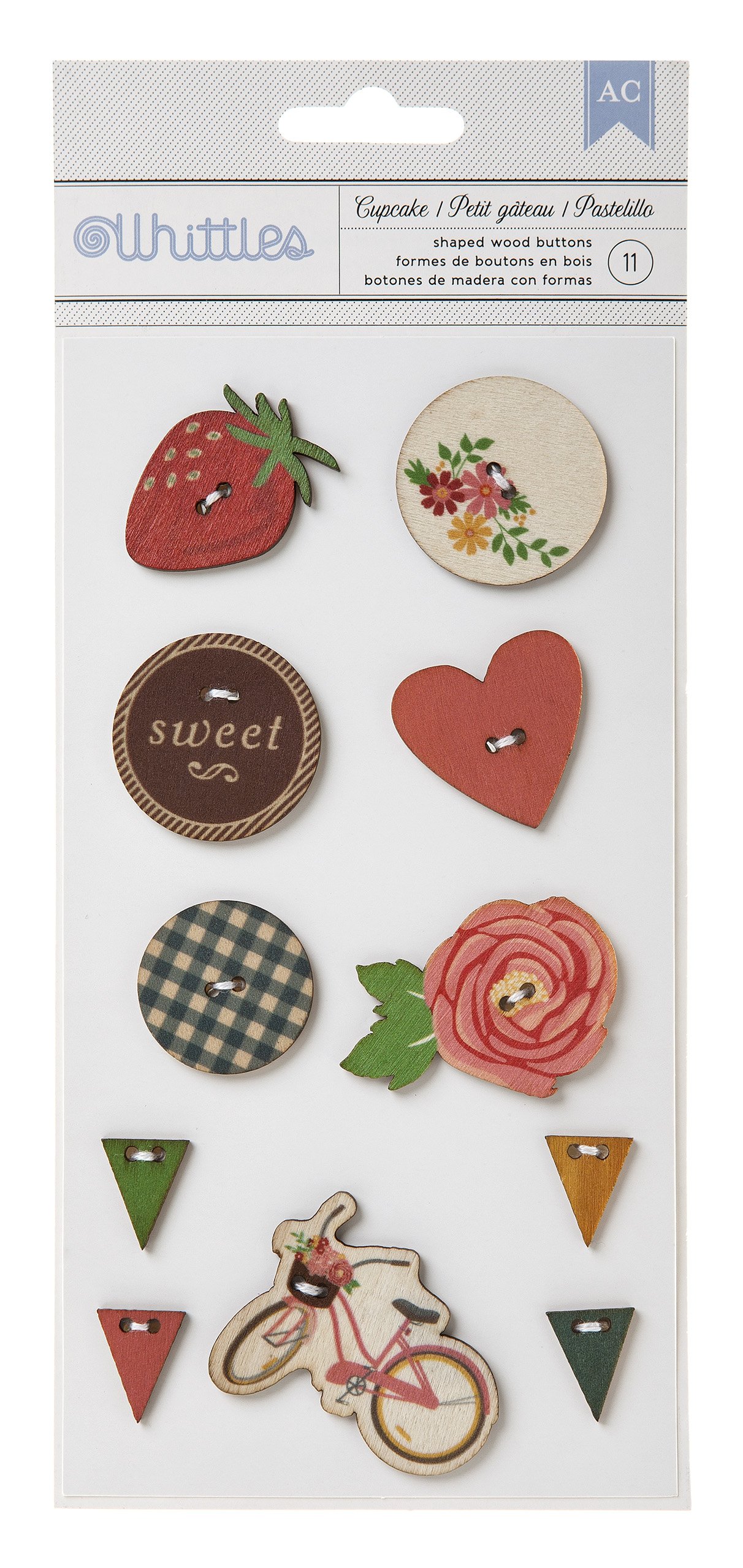 American Crafts Mayberry Wood Buttons, Cupcake