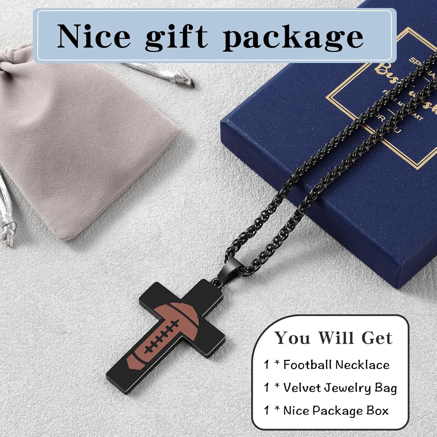 Football Cross Necklace for Men, Bible Verse Pendant Gifts for Birthday Christmas, Baptism Christian Religious Football Accessories Stuff Gifts - Image 6