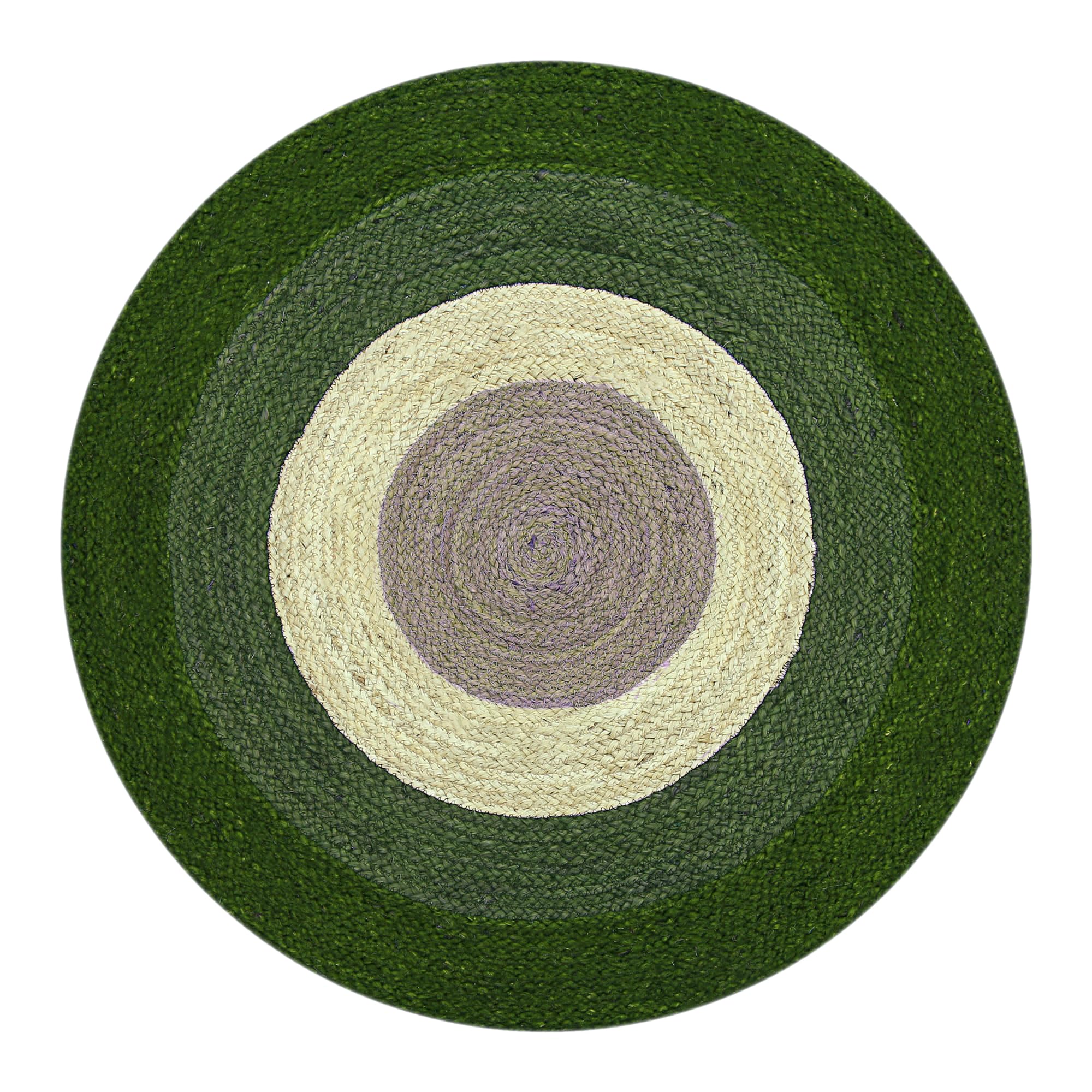 Tapis rond en jute tressé vert et beige 122 cm pour salon et chambre
