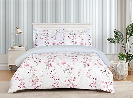 Majestic Giftware Madison Linen 6 Pcs King Size Bedding Set (BL509-K) | Easy Care - Daisy Dreams 300 TC 100% Cotton Sateen | 1 Fitted Sheet, 1 Duvet, 4 Pillowcases - Ritz Collection