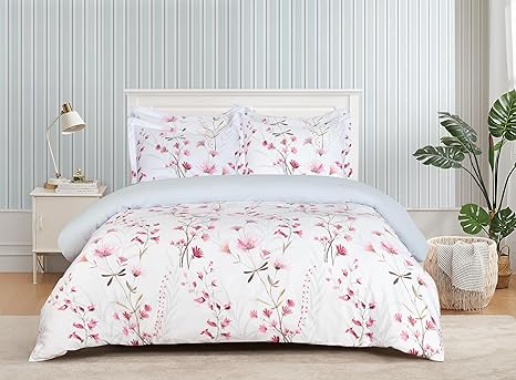 Majestic Giftware Madison Linen 6 Pcs King Size Bedding Set (BL509-K) | Easy Care - Daisy Dreams 300 TC 100% Cotton Sateen | 1 Fitted Sheet, 1 Duvet, 4 Pillowcases - Ritz Collection