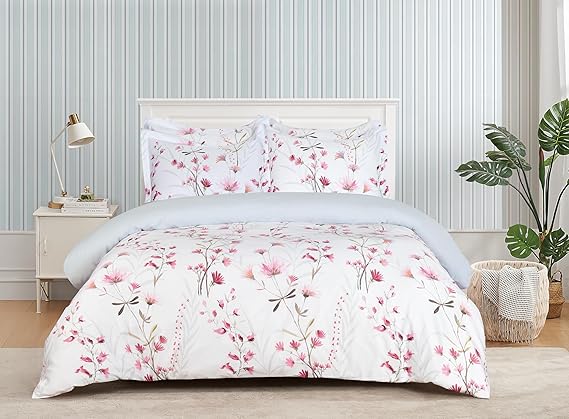 Majestic Giftware Madison Linen 6 Pcs King Size Bedding Set (BL509-K) | Easy Care - Daisy Dreams 300 TC 100% Cotton Sateen | 1 Fitted Sheet, 1 Duvet, 4 Pillowcases - Ritz Collection