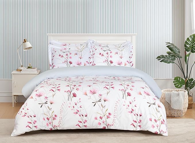 Majestic Giftware Madison Linen 6 Pcs King Size Bedding Set (BL509-K) | Easy Care - Daisy Dreams 300 TC 100% Cotton Sateen | 1 Fitted Sheet, 1 Duvet, 4 Pillowcases - Ritz Collection