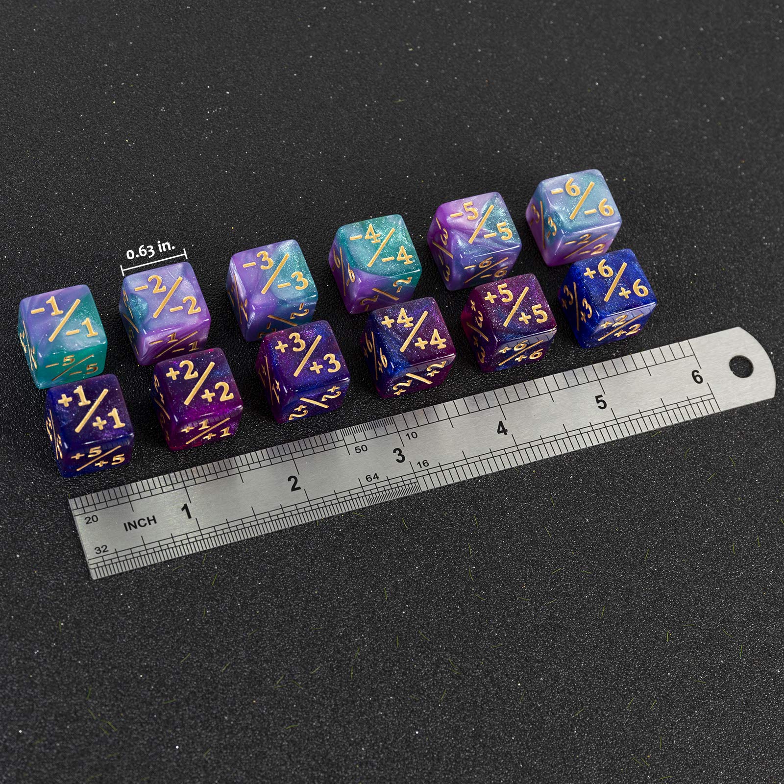 48 PCS Token Dice Counters Magic The Gathering Glitter Sparkle Dice Marble Cube D6 Dice for Loyalty CCG MTG Creature Stats Card Gaming Accessories (Turquoise&Lilac, Navy&Fuchsia) 2