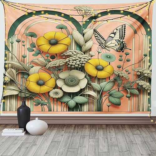 Miniatura 139 de Ambesonne Tapiz de fantasía, paisaje de fantasía con reloj, rayos de cielo de ensueño desde el techo, arte ficticio, colgante de pared ancho para