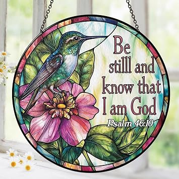 Hummingbird Christian Suncatcher Stained Glass Window Hanging Faith Christian Gifts for Women Faith Home Decorations Jesus Gifts Women of God Christmas Religious Catholic Bible Christmas Decor Gift
