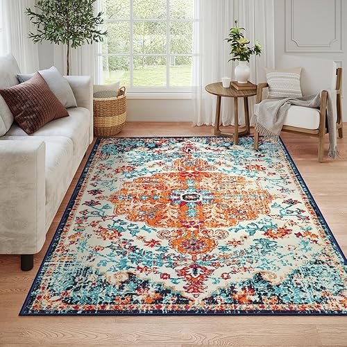 Miniatura 279 de Lahome Alfombra bohemia con medallón floral de 3 x 5 pies, suave, impresa, para baño, cocina, entrada, vestíbulo, vintage, antideslizante, lavable