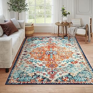 Lahome Orange 6x9 Area Rugs Boho Washable Area Rug for Bedroom,Large Are...