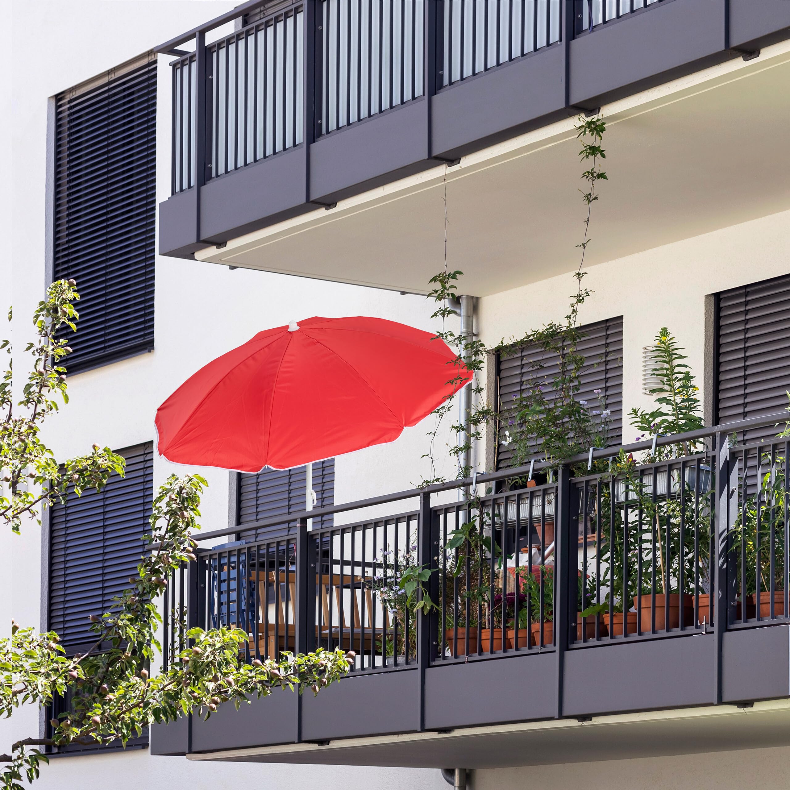 Relaxdays Parasol, diamètre 160 cm, inclinable, Hauteur réglable, Protection UV, Sac de Transport, Plage & Balcon, Rouge