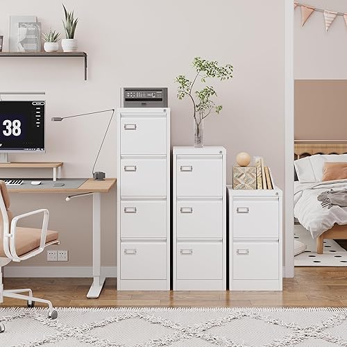 Miniatura 14 de Archivador de 4 cajones con cerradura, archivadores de metal, archivador vertical pequeño archivador de acero con cerradura para oficina en casa