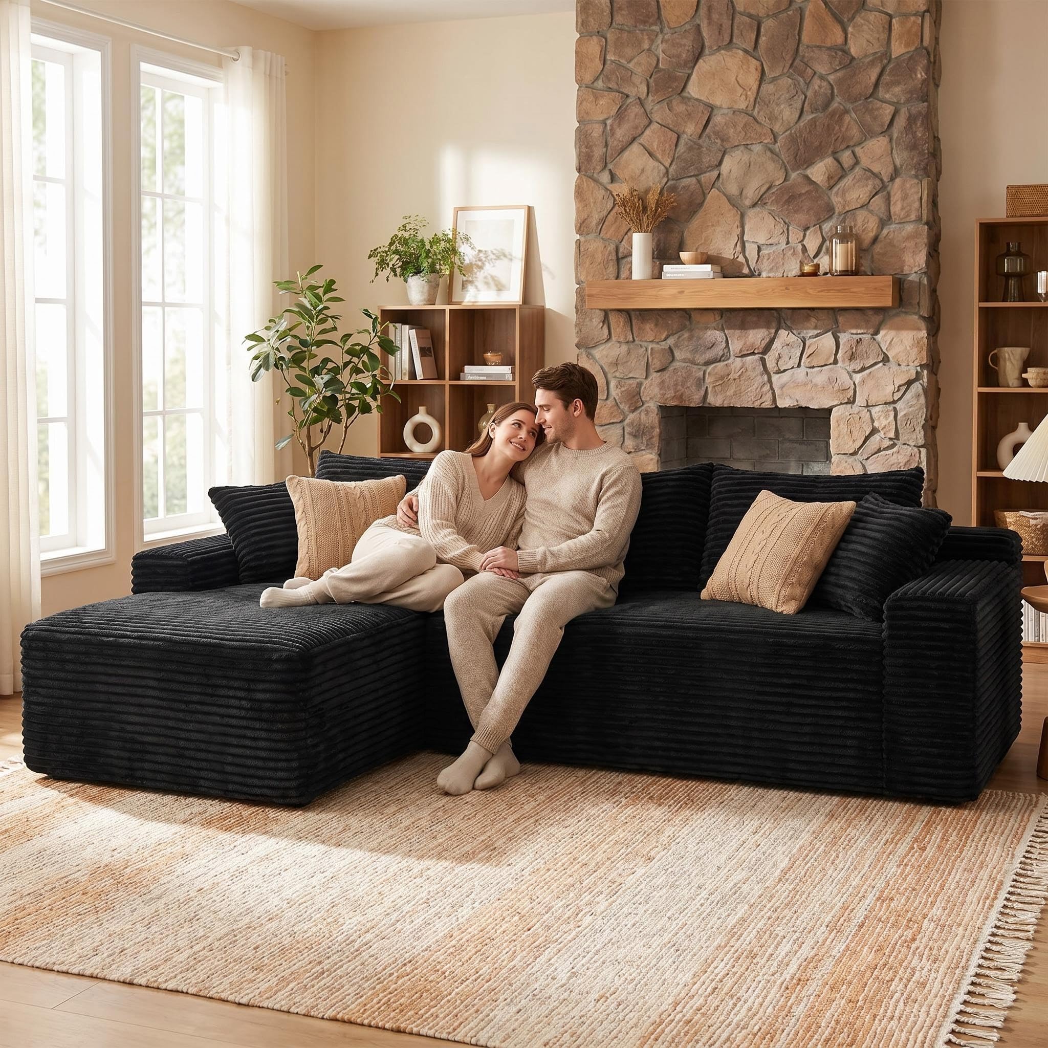 ERYE 95' L-Shaped Cloud Sectional Couch, Left Facing Modular Compressed Boneless — product photo