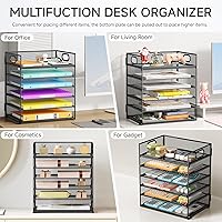 Vista 81 de 5 Tray Paper Organizer Letter Tray with Handle - Mesh Desk File Organizer, Paper Sorter Organizer for Office, Home or School File Folder Holder