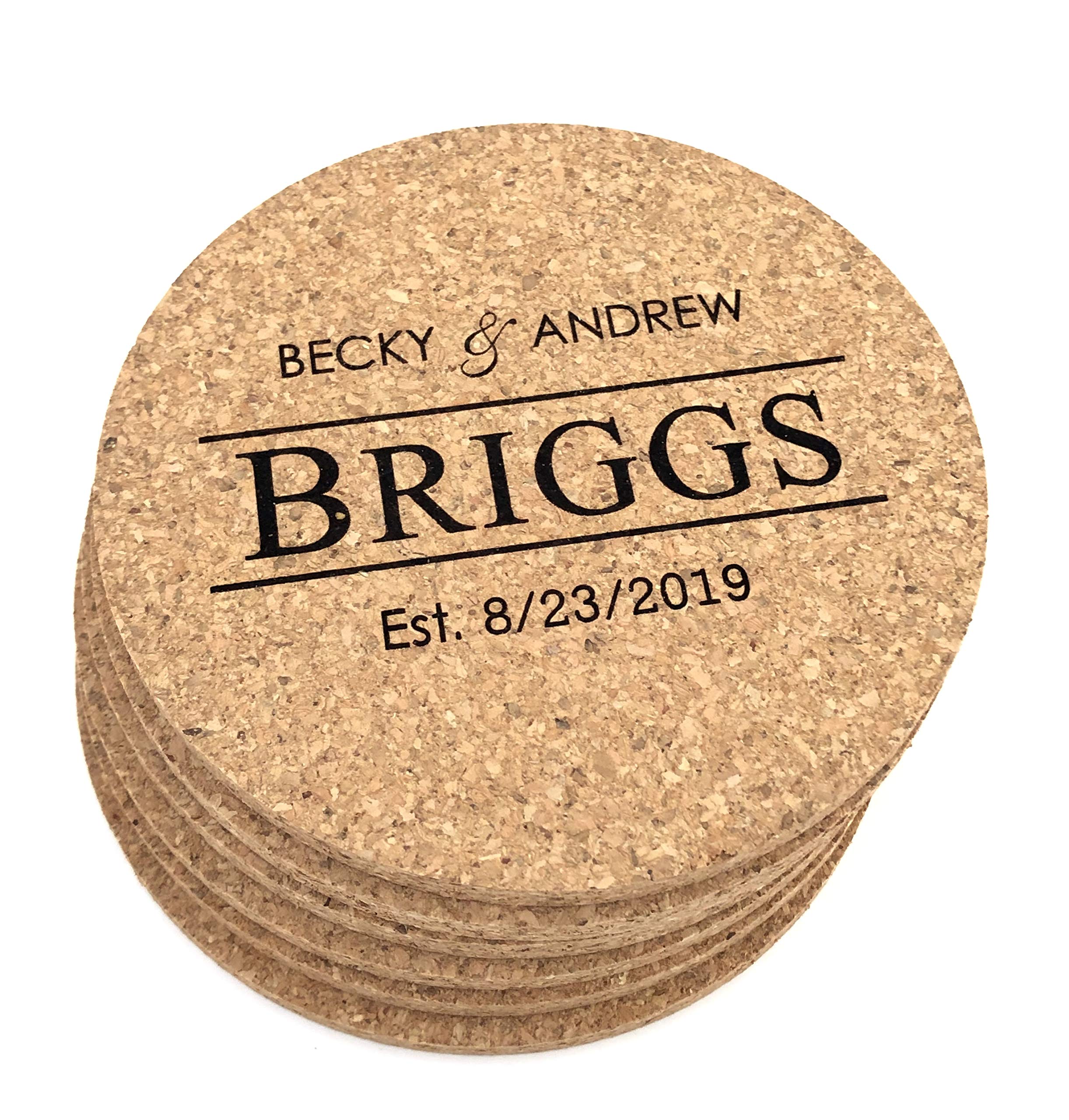 Cork Coasters Customized Set of 6 Round (Lined Name)