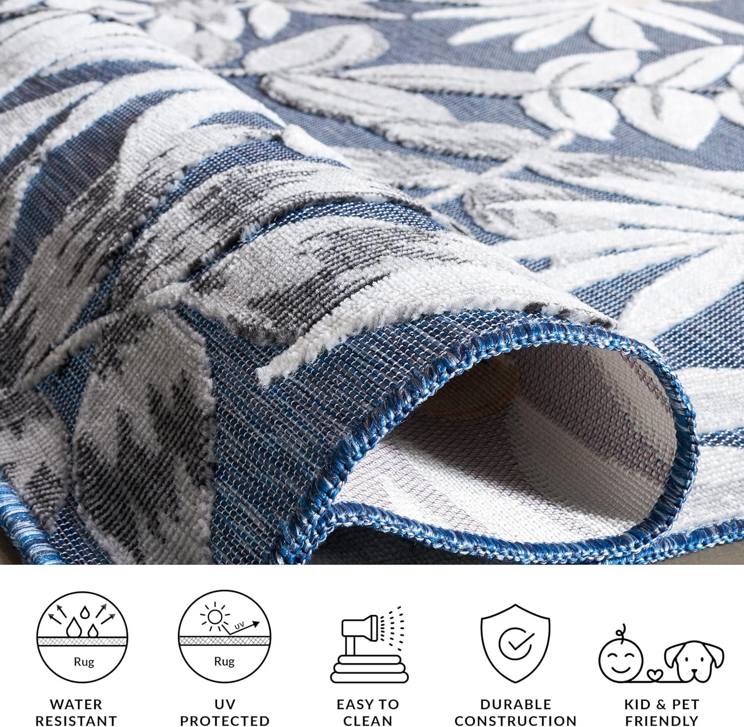 SAFAVIEH Washable Rug Outdoor Cabana Collection - 6'5" Square, Blue & Grey, Non-Shedding & Easy to Clean, Ideal for Patio, Backyard, Mudroom (CBN405M)