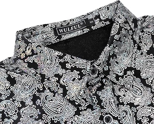 Miniatura 5 de WULFUL Camisa de discoteca para hombre, manga corta, con botones, de los años 70, disfraz de fiesta