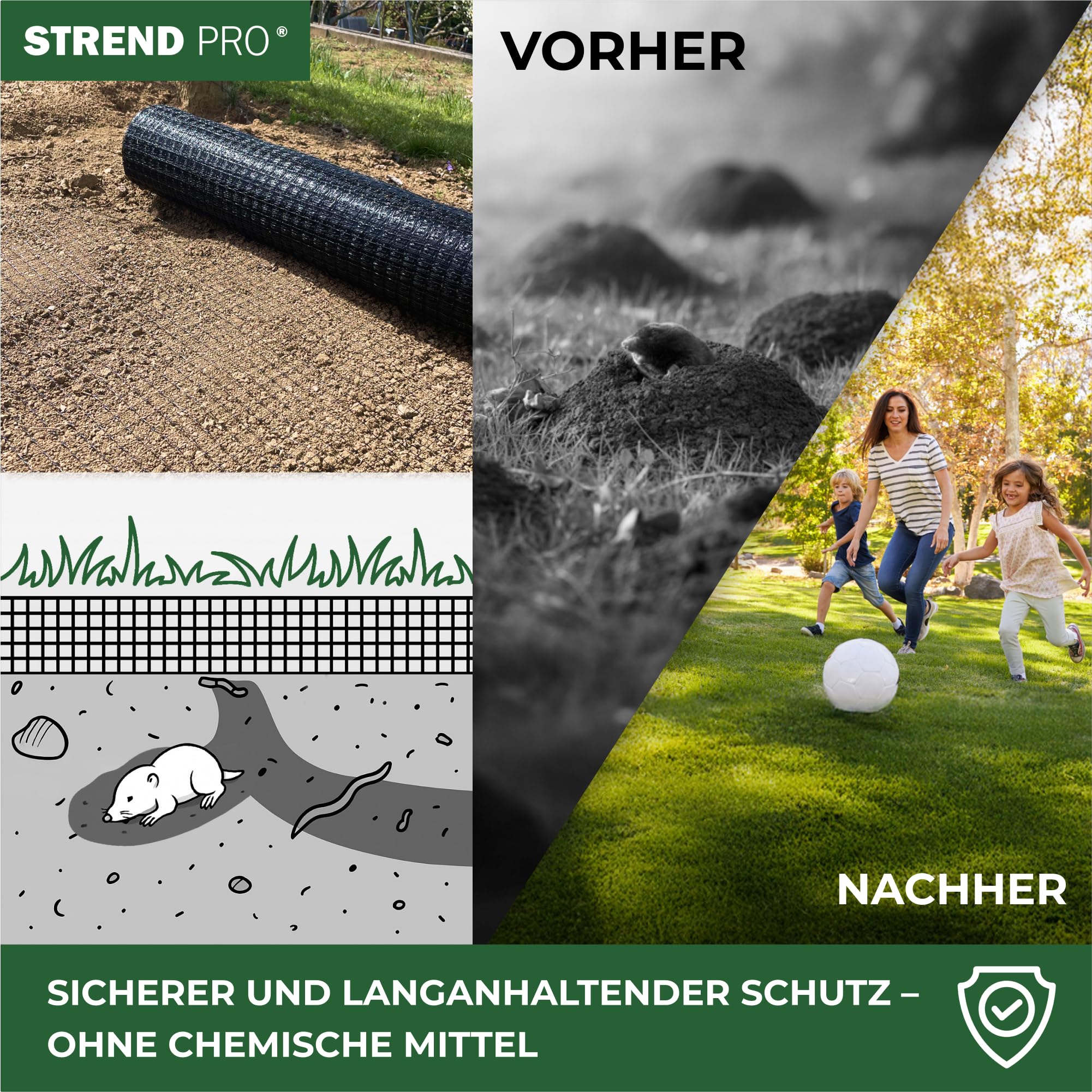STREND PRO Maulwurfnetz 1m x 200m | Maschenbreite 16x16 mm | Laubschutznetz | Rasen Maulwurfgitter | Maulwurfschutz | Unter Rasen | Rasenschutzgitter