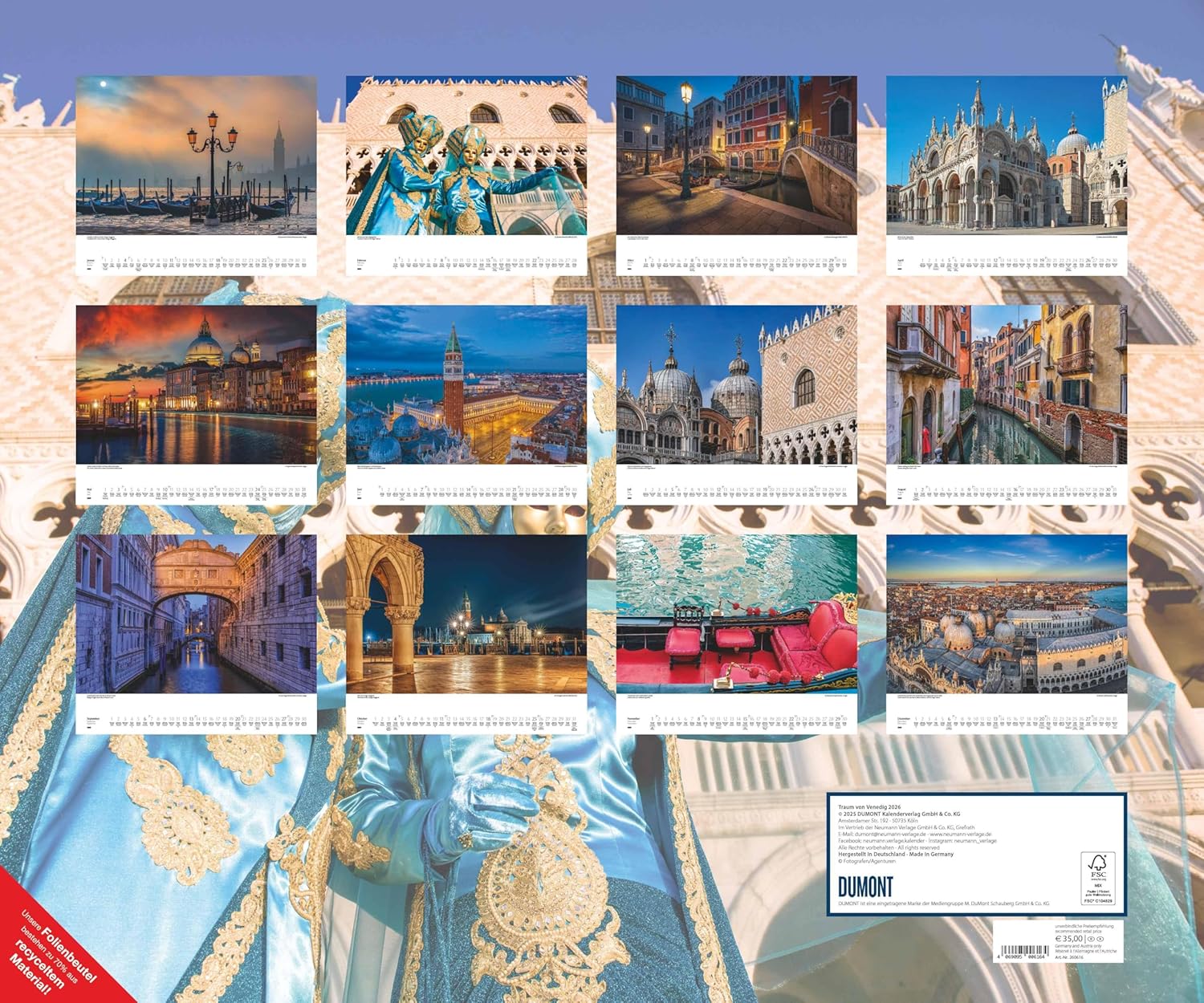 DUMONT - The Dream of Venice 2026 - Wall Calendar 60 x 50 cm City Photography for Italy Fans & Travelers: The Dream of Venice · Le rêve vénitien      Calendar – Wall Calendar, May 1, 2025